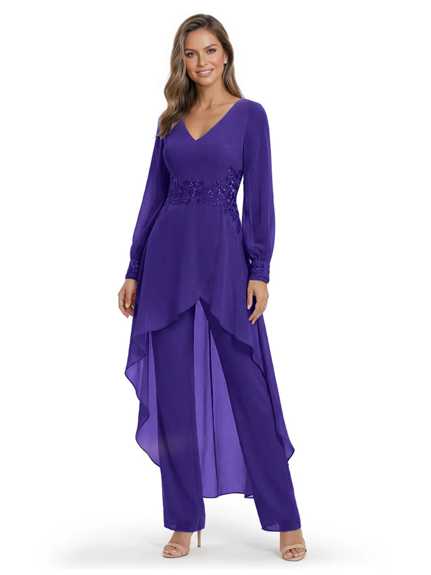 Luxury Black Formal Trousers Set High-Low Chiffon Top with Sparkling Beaded Detail