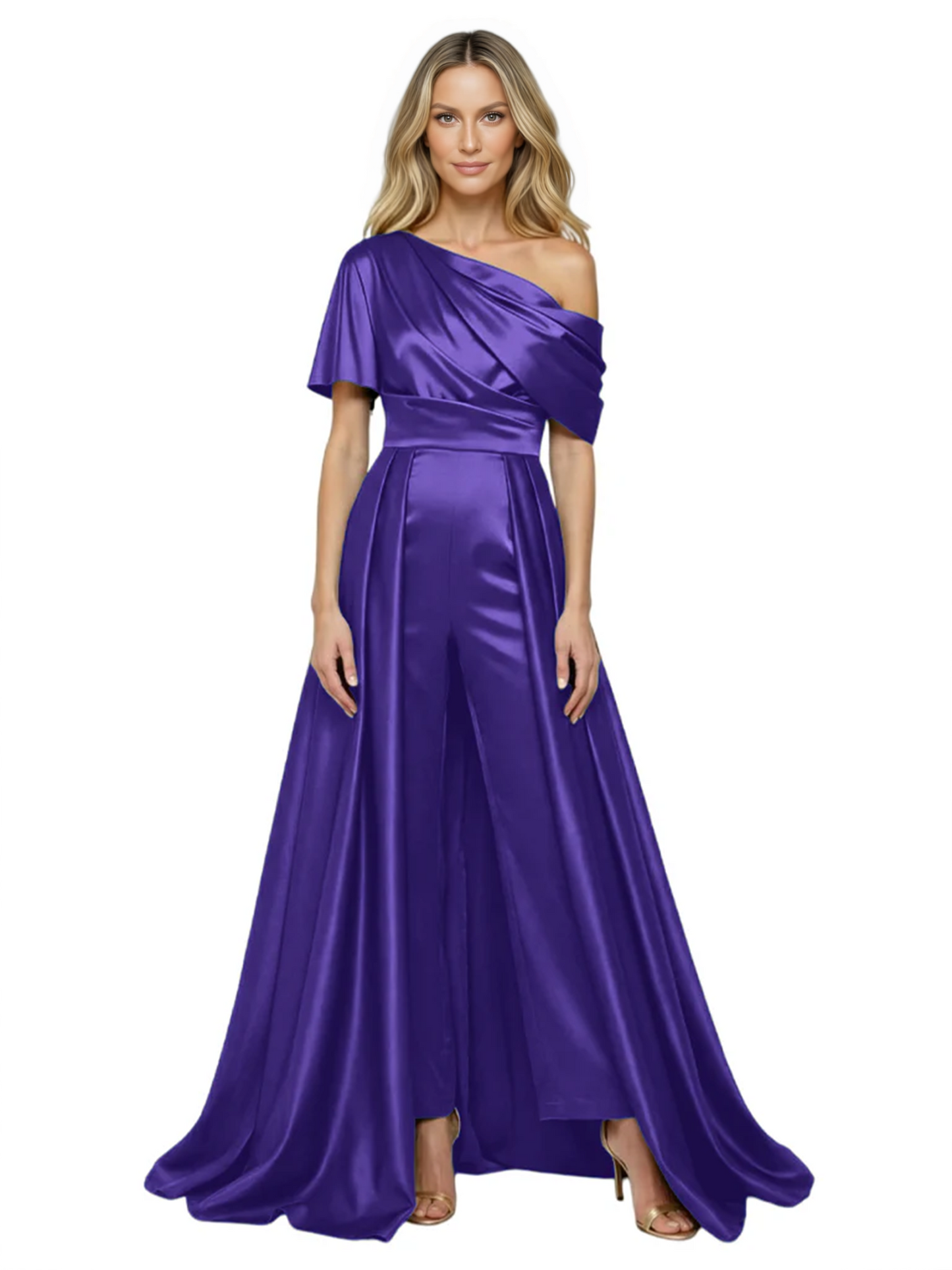 One Shoulder Mother of Bride jumpsuits Formal Gowns Floor Length Detachable Train