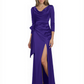 Elegant Evening Gowns Slit Trending Styles Satin Slit Formal Dress Cowl Neckline Gown Tie