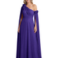 One Shoulder Mother of the Bride Dress Asymmetrical Cape Sleeve Gown with Floral