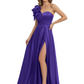 Elegant Mother of the Groom Dress A-Line Satin Formal Gown with High Slit Ruched Bodice
