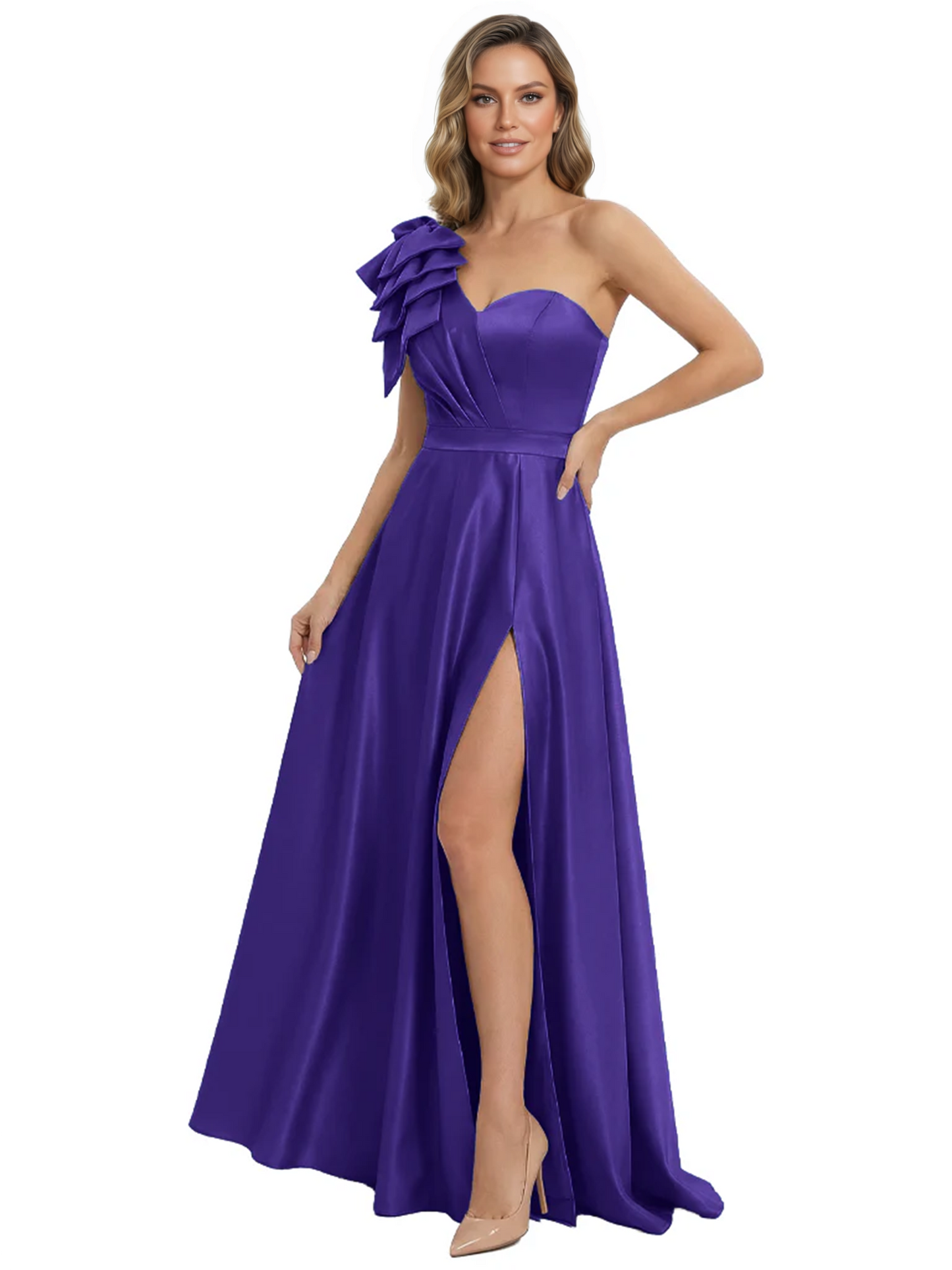 Elegant Mother of the Groom Dress A-Line Satin Formal Gown with High Slit Ruched Bodice