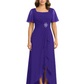 Formal High-Low Mother of the Bride Gown Sleeved Chiffon Maxi Dress Ruched Waist
