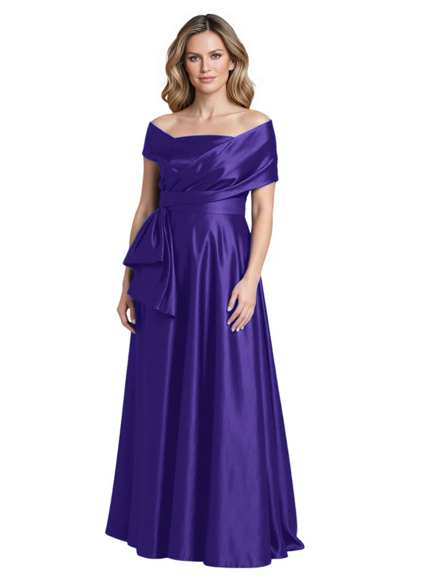 Formal Floor-Length Mother of the Bride Gown Sleeveless Satin Maxi Dress with Drape
