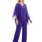 V-Neck Chiffon Mother of the Brides Dresses Plus Size Jacket Suits Wedding