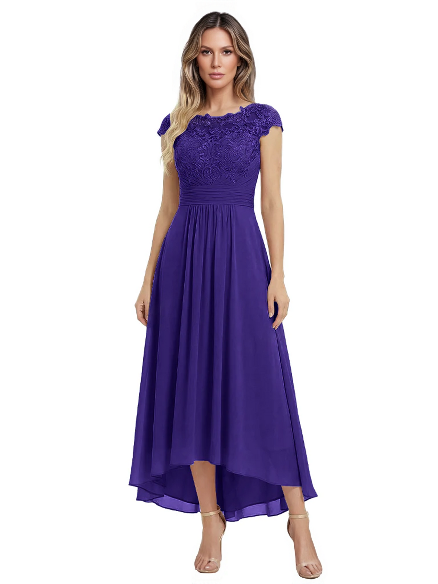 Elegant Evening Gown Trending 2026 Styles with Cap Sleeves High-Low Skirt