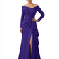 Elegant Mother of the Groom Dress Cascading Ruffle Satin Gown with High Slit Long Sleeves