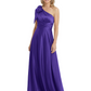 One-Shoulder Mother of the Bride Dress Satin Gown with Bow Ruched Empire Waist
