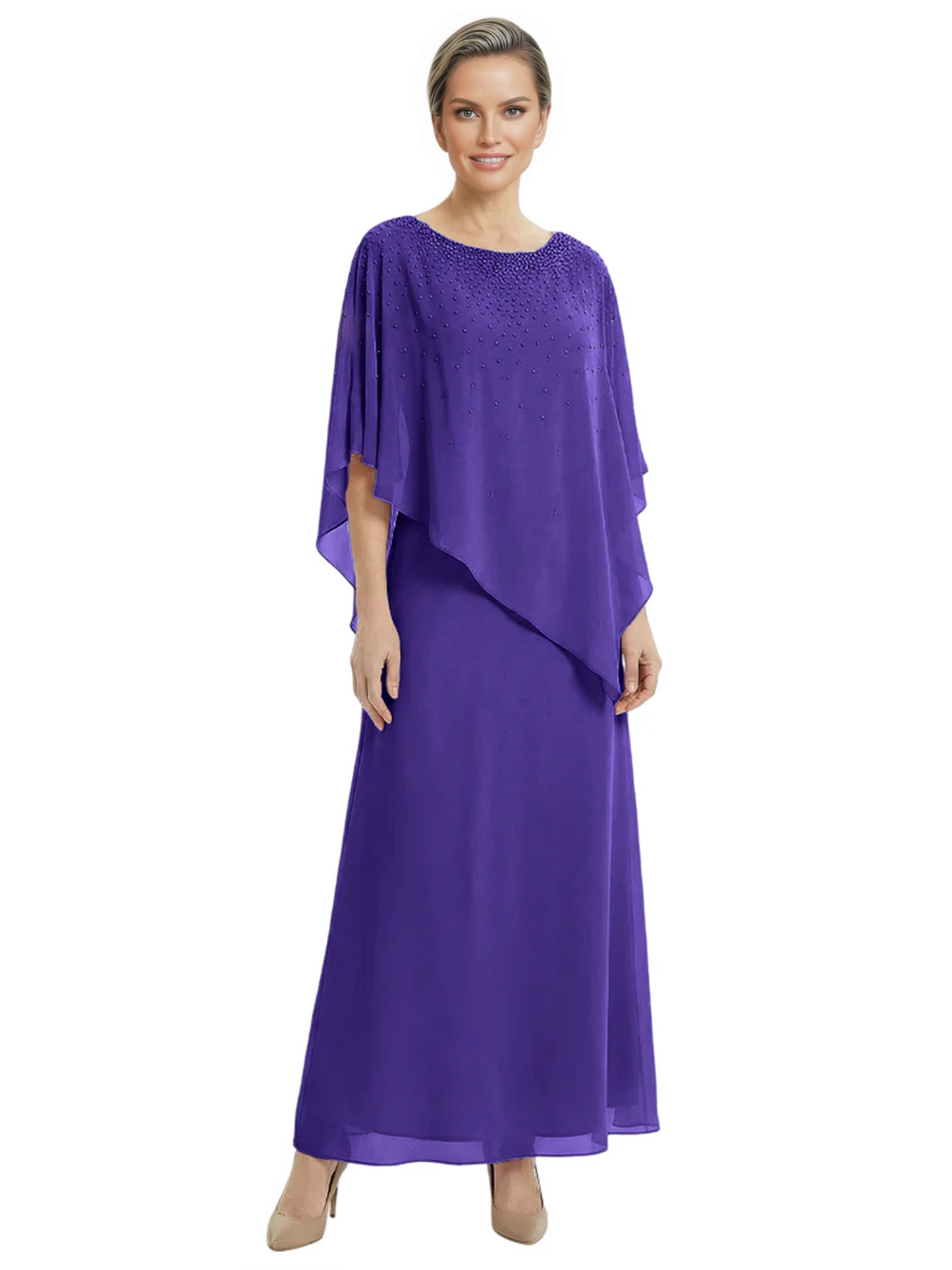 Elegant Mother of Bride Dresses Evening Gowns Trending 2026 Styles with Asymmetric Cape