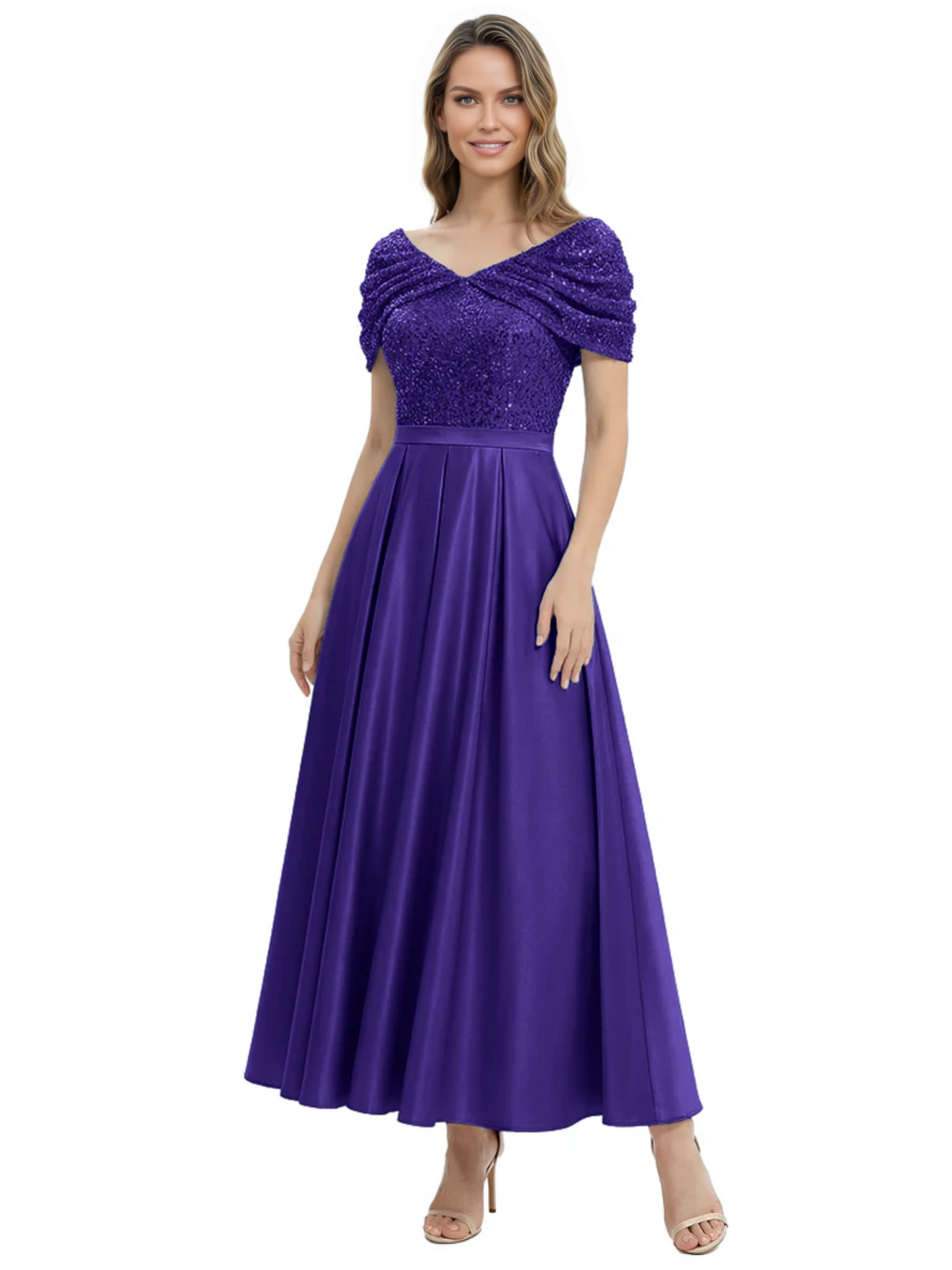 Luxury Formal Dress Sparkling Sequin Top Mother of Bride Dress Silk Satin A-Line Gowns
