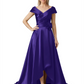 Off Shoulder Mother of the Bride Dress High-Low Satin Gown with Portrait Neckline