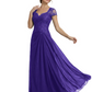 Long A-line Chiffon Short Sleeves Mother of the Brides Dresses Lace Wedding