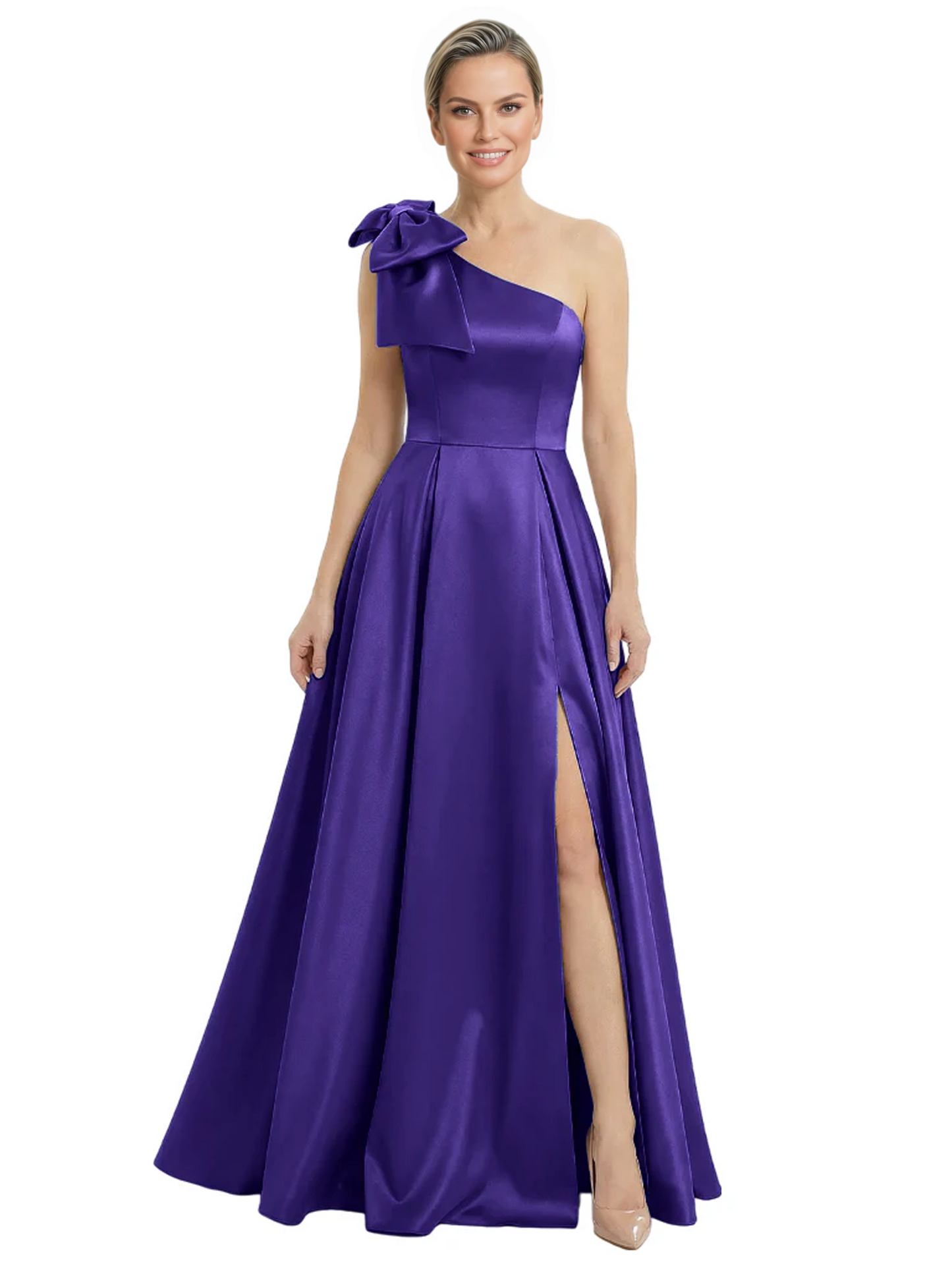 Luxury Bow Black Formal Dress One-Shoulder A-Line Gowns with Sexy Side Slit 2026