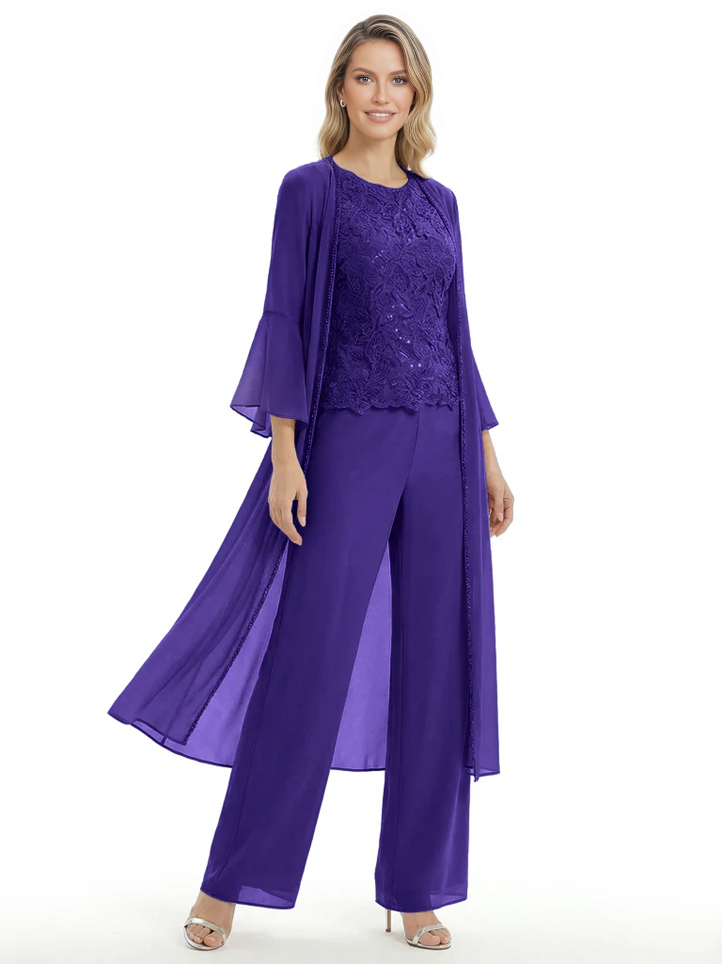Elegant Pink 3-Piece Pant Set Trending 2026 Styles with Lace Wide-Leg Pants