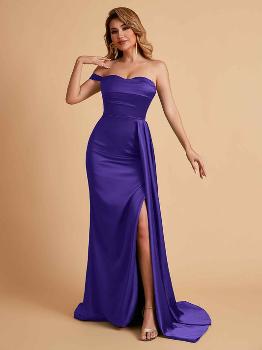 Sexy One-Shoulder Sweetheart With Train With High Split Floor-Length Bridesmaid Dresses