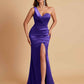 Gorgeous One Shoulder Soft Satin Side Slit Floor-Length Mermaid Bridesmaid Dresses