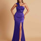 Elegant Soft Satin One Shoulder Strapless Side-Slit Mermaid Bridesmaid Dresses