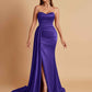 Elegant Soft Satin Sweetheart Strapless Side-Slit Mermaid Bridesmaid Dresses