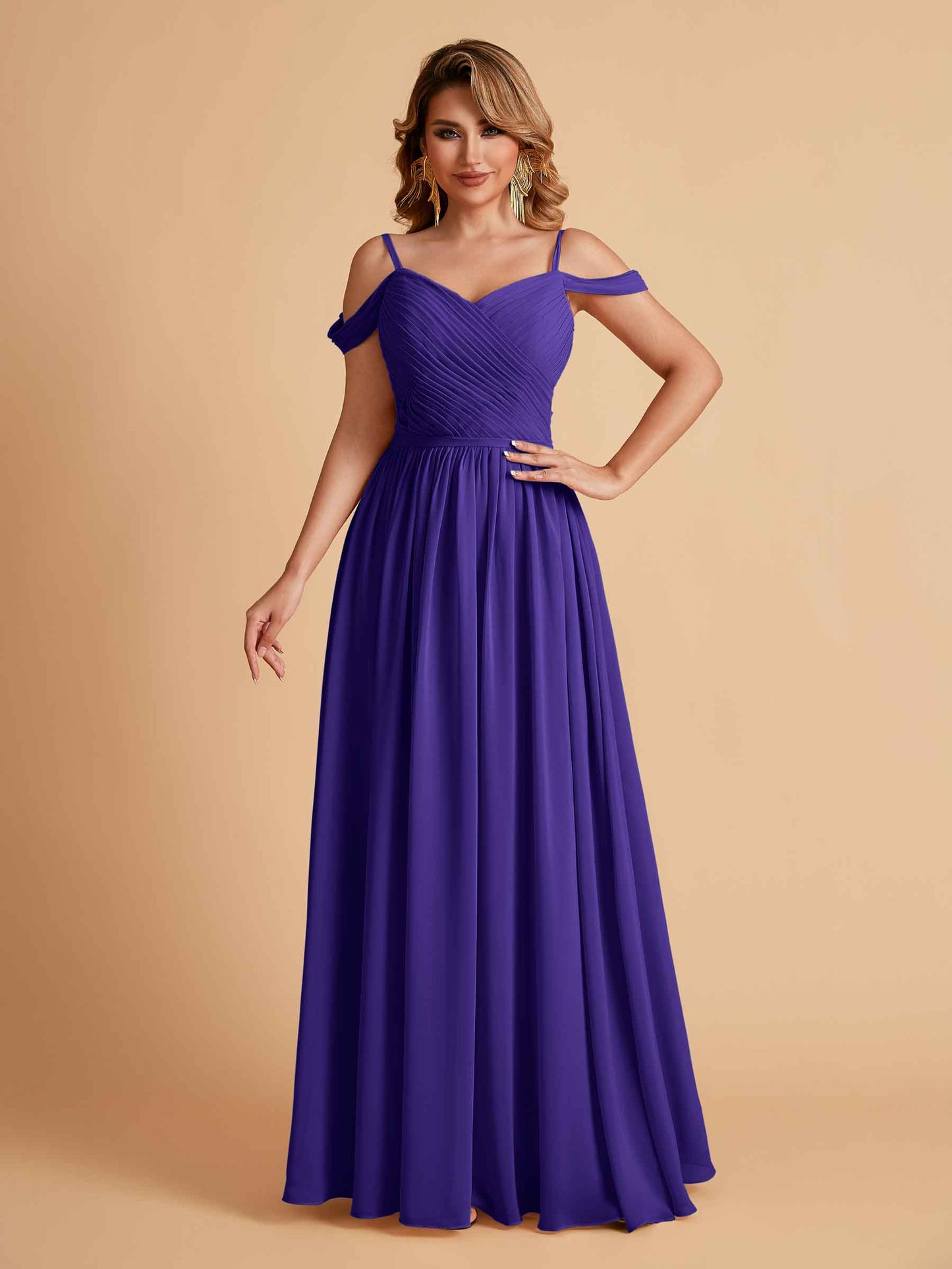 Elegant A-line Chiffon Off The Shoulder V-Neck Bridesmaid Dresses Online