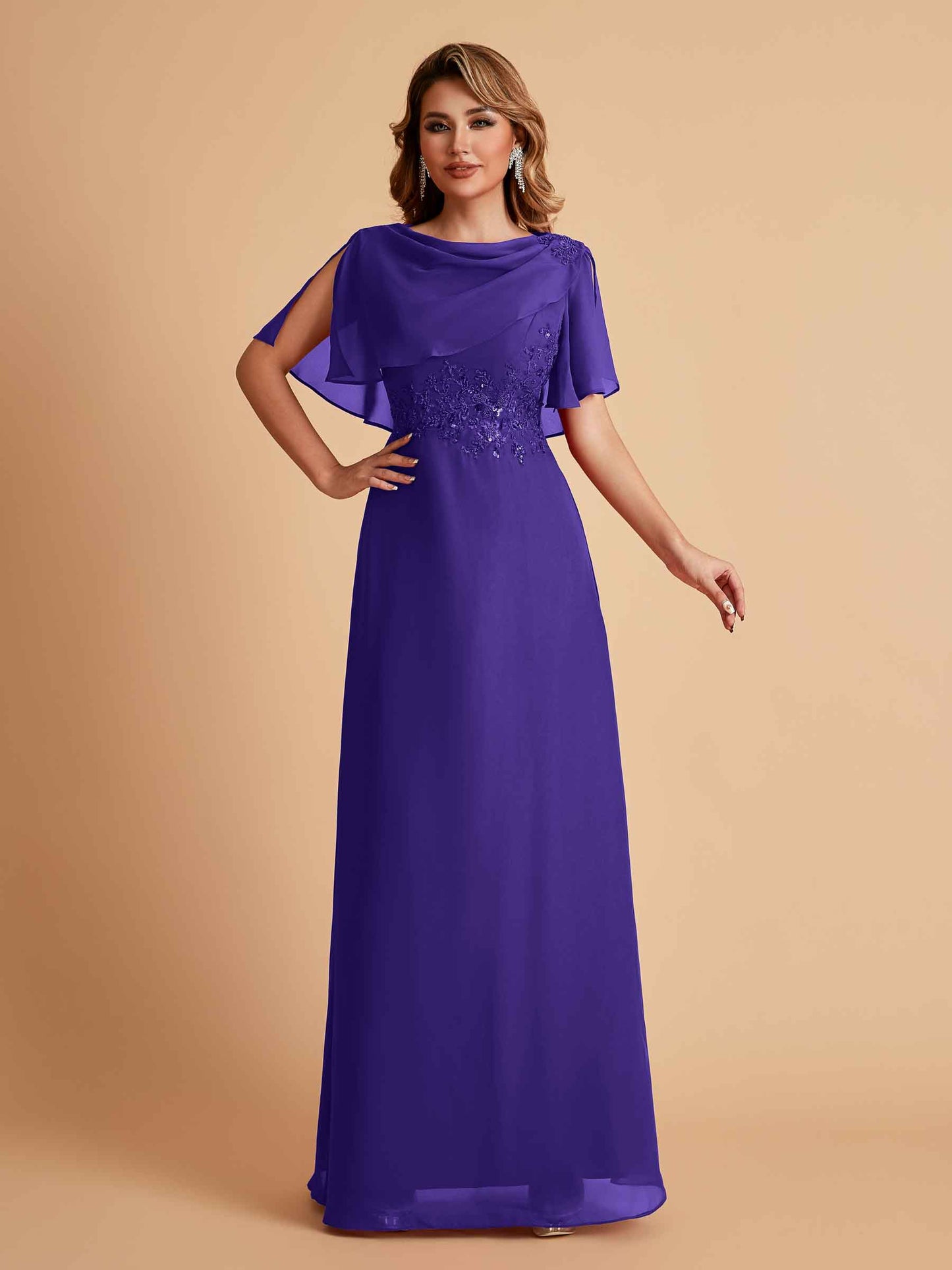 Elegant A-Line Chiffon Half Sleeves Jewel Mother of the Brides Dresses Online