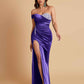 Sexy Soft Satin Mermaid One Shoulder Side Slit Floor-Length Mermaid Bridesmaid Dresses