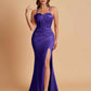 Sexy Soft Satin Mermaid Spaghetti Straps Side Slit Floor-Length Bridesmaid Dresses