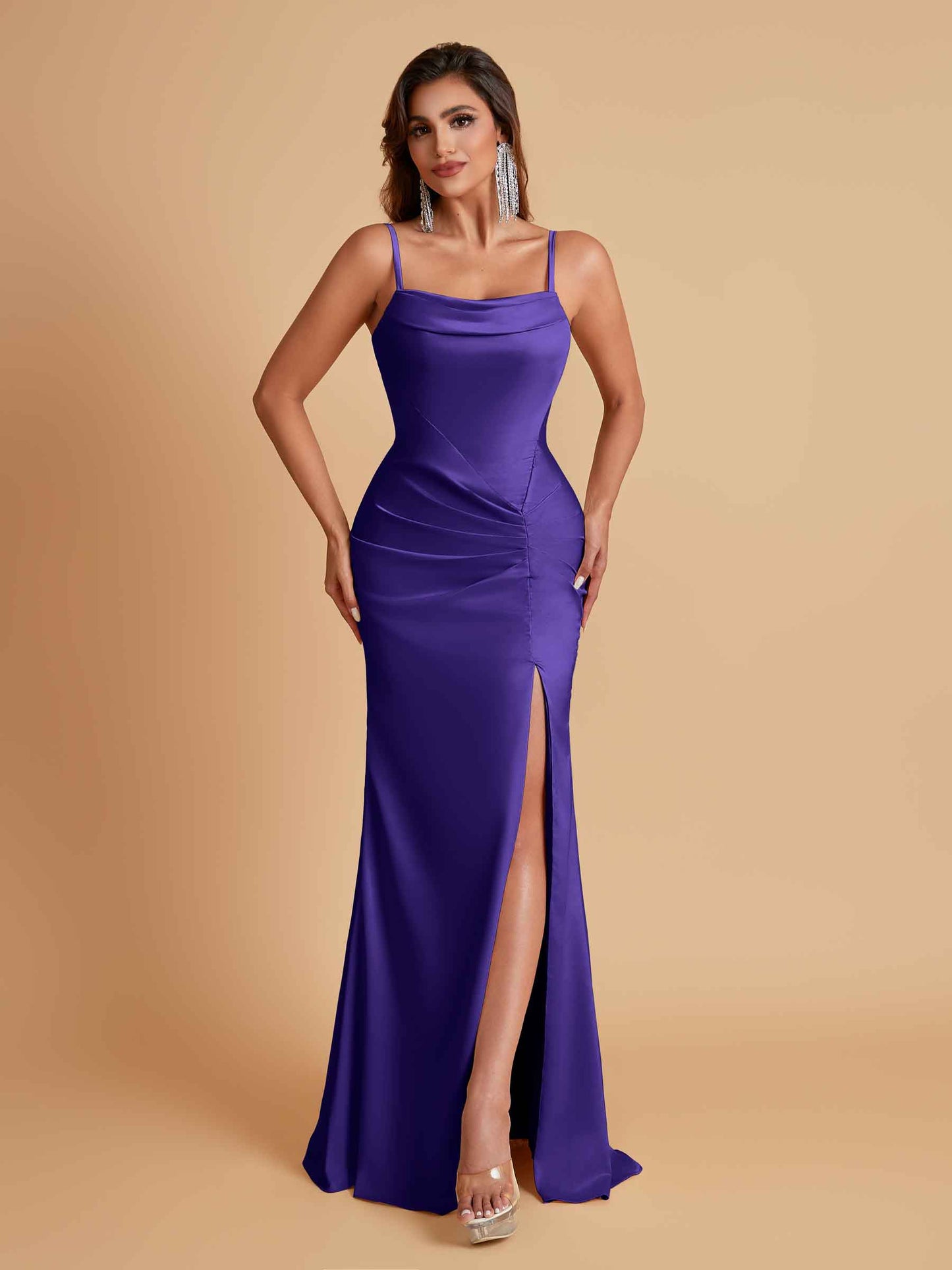 Gorgeous Spaghetti Straps Soft Satin Side Slit Floor-Length Mermaid Bridesmaid Dresses