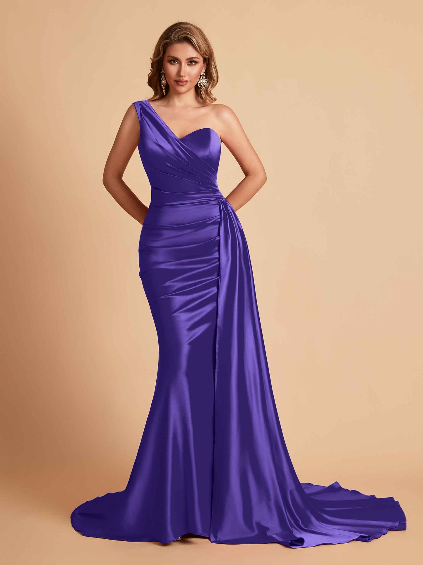 Sexy Satin Mermaid One Shoulder Maxi Long Bridesmaid Dresses Online