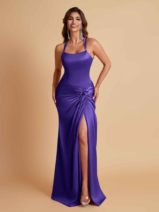 Gorgeous Square Criss Cross Soft Satin Side Slit Floor-Length Mermaid Bridesmaid Dresses