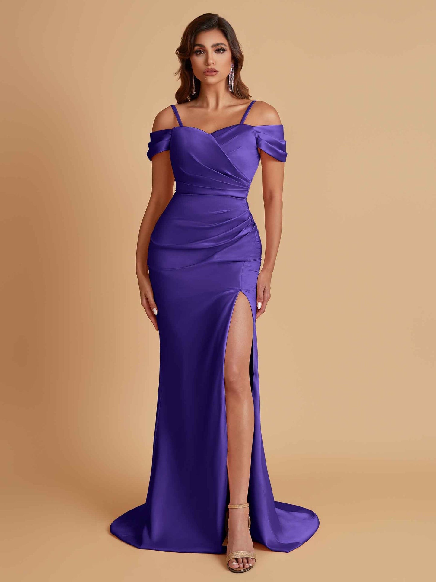 Sexy Soft Satin Mermaid Cold Shoulder Side Slit Floor-Length Bridesmaid Dresses Online