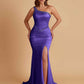 Sexy Soft Satin Mermaid One Shoulder Side Slit Beading Floor-Length Bridesmaid Dresses Online