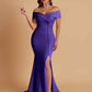 Elegant Soft Satin Mermaid Off Shoulder Side Slit Floor-Length Bridesmaid Dresses