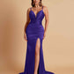 Sexy Soft Satin V-neck Spaghetti Strap Side-Slit Mermaid Bridesmaid Dresses