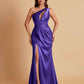 Sexy One Shoulder Soft Satin Side Slit Floor-Length Mermaid Bridesmaid Dresses
