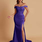 Elegant Soft Satin Mermaid Off Shoulder Side Slit Floor-Length Mermaid Bridesmaid Dresses