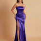 Elegant Soft Satin Strapless Split Side Mermaid Bridesmaid Dresses