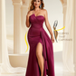 Satin One Shoulder Mermaid Bridesmaid Dresses Side Slit Floor Length
