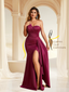 Satin One Shoulder Mermaid Bridesmaid Dresses Side Slit Floor Length
