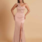 Elegant Soft Satin One Shoulder Strapless Side-Slit Mermaid Bridesmaid Dresses