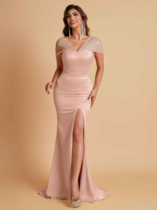 Sexy Soft Satin Mermaid V-neck Floor-Length Mermaid Bridesmaid Dresses
