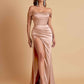 Sexy Off the Shoulder Soft Satin Side Slit Floor-Length Mermaid Bridesmaid Dresses