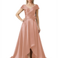 Off Shoulder Mother of the Bride Dress High-Low Satin Gown with Portrait Neckline