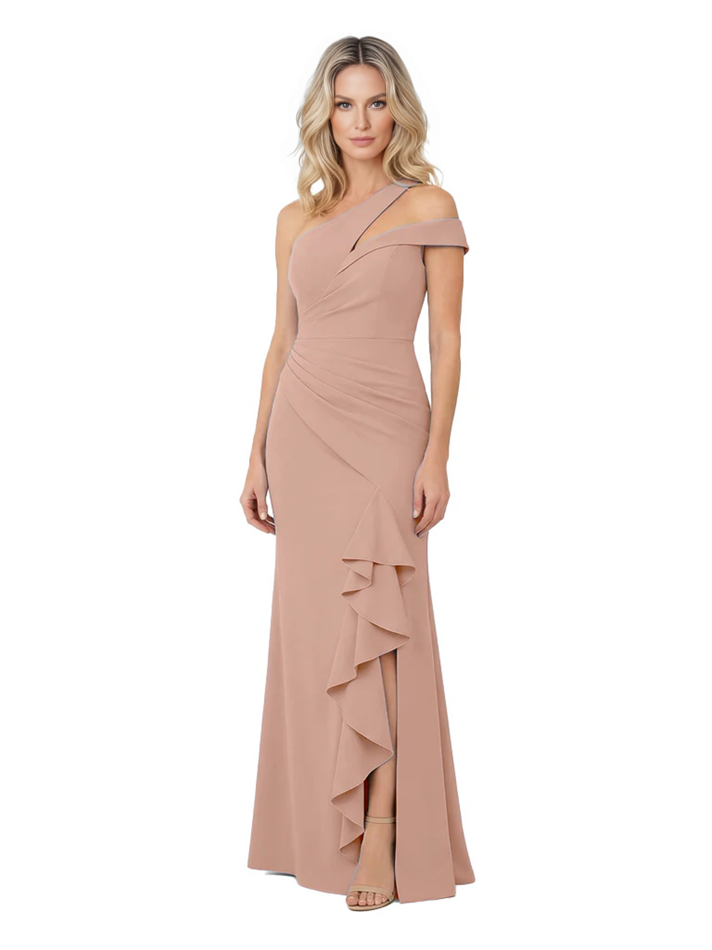 Modern Mother of Bride Dresses 2026 Asymmetric Neckline Ruffle Slit Gown