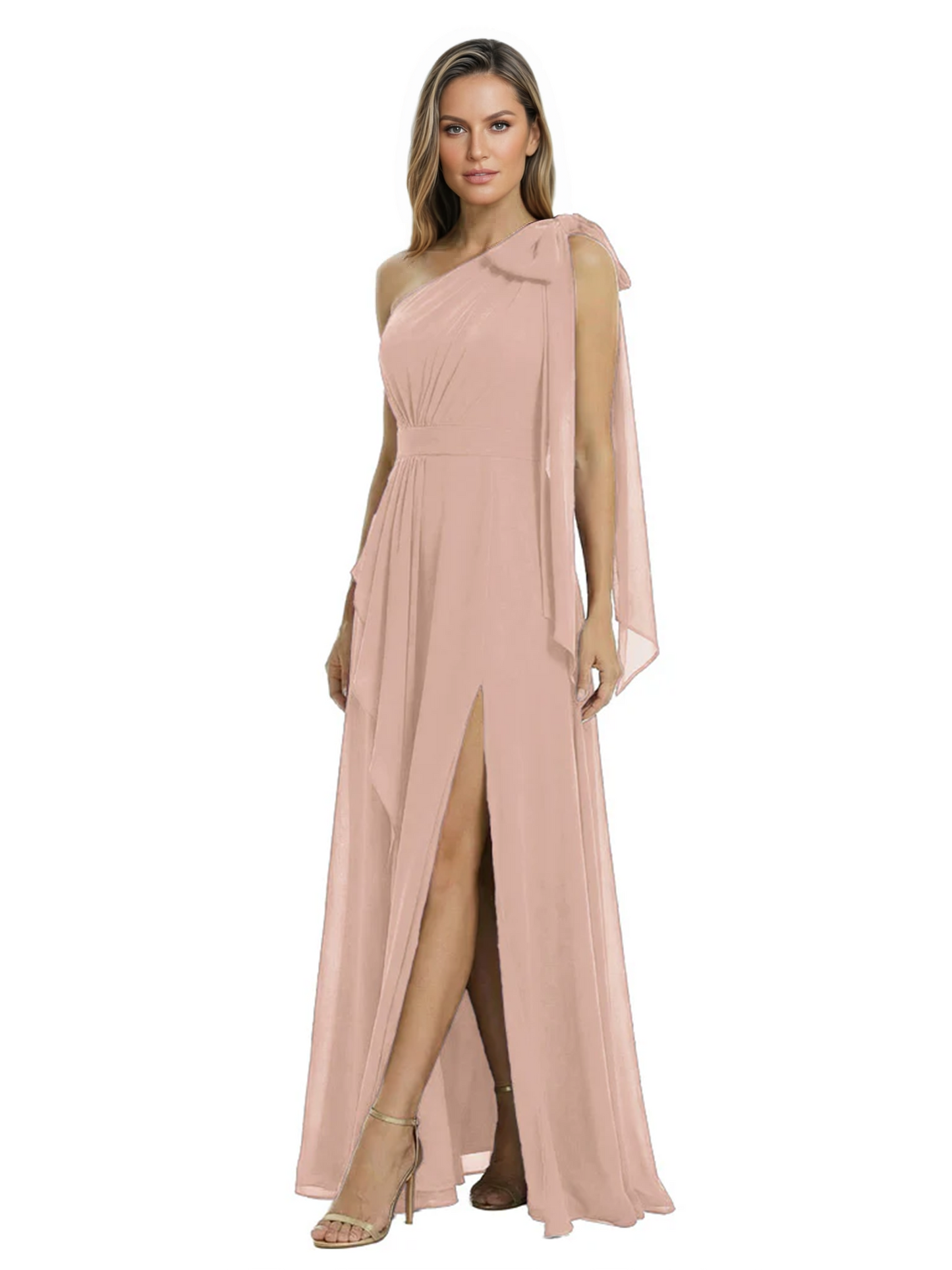 One-Shoulder Mother of the Bride Dress Chiffon Gown with Long Sash Detail