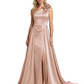 One Shoulder Sleeveless Mother of the Brides Dresses Floor Length Slit With Train