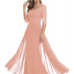 Luxury Burgundy Formal Dress Embroidered Lace Bodice Flowy Chiffon Gown 2026
