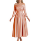 Off Shoulder Mother of the Bride Dress Tea-Length Satin Gown with Lace Applique