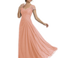 Long A-line Chiffon Short Sleeves Mother of the Brides Dresses Lace Wedding