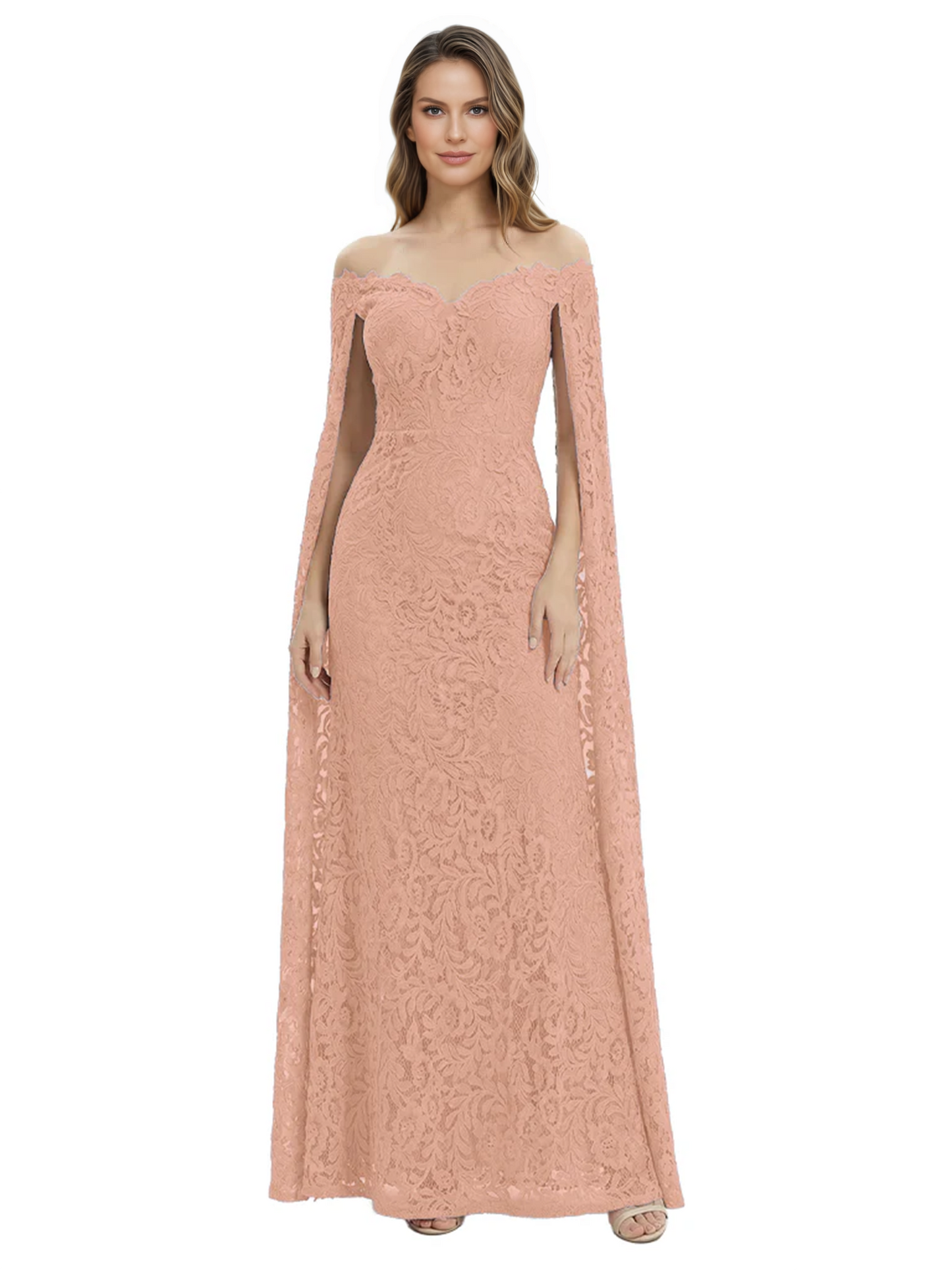 Elegant Mother of the Groom Gown Floral Lace Embroidered Formal Dress with Cape