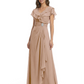 Elegant Mother of the Groom Dress Cascading Ruffle Chiffon Formal Gown Rhinestone